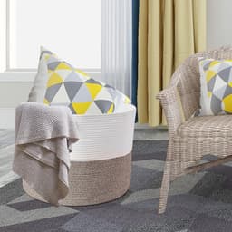 Grote wasmand, opbergmand, gevlochten van katoenen touw, wasverzamelaar, met handvat, wit met bruin, 56 x 40,6 cm (b x h), voor dekens, kussens, speelgoed, woonkamer, kinderkamer, badkamer, XL — thumbnail 2