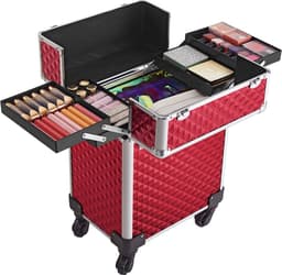 Cosmetica trolley met uitschuifbare compartimenten en 4 universele wielen in zwart JHZ013B01 — thumbnail 4