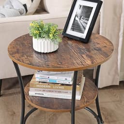 Bijzettafel - rond - 2 planken - diameter 55 cm - zwart met bruin - metaal en houtlook — thumbnail 3