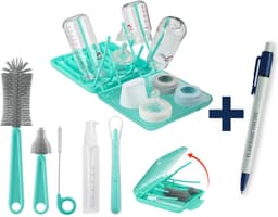 Flessen Droogrek Baby - Groen + Schoonmaakset - Baby Fles Schoonmaakset - Reis Set - BPA vrij + Pen — thumbnail 1