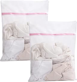 Waszak Wasmachine - 40 x 30 cm - 2 stuks - Wasnet Reizen - Laundry Bag - Waszak met Rits - Wit met Roze Rits — thumbnail 4