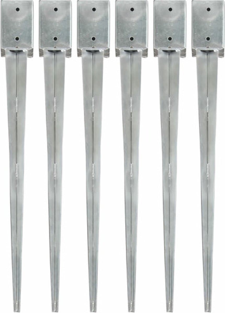 vidaXL - Grondpinnen - 6 - st - 9x9x90 - cm - gegalvaniseerd - staal - zilverkleurig — afbeelding 1