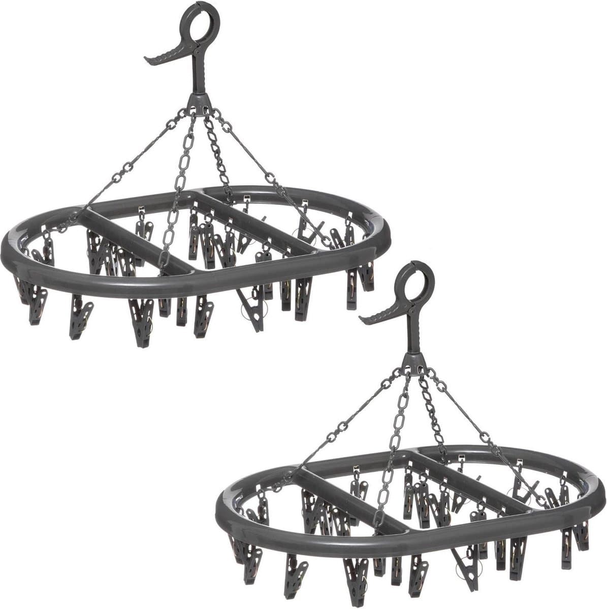 5Five Droogcarrousel/droogmolen - Set van 2x stuks - donkergrijs - met 24 knijpers 45 x 33 cm van kunststof - Droogrekje — afbeelding 1