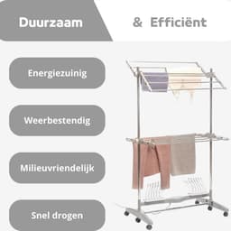 Elektrisch Droogrek - Elektrisch Droogrek 24W met Natuurlijke Luchtstroom - 12 Stangen - Inklapbaar en Verstelbaar - Ruimtebesparend - Energiezuinig - Verplaatsbaar met Wieltjes - Grijs — thumbnail 4