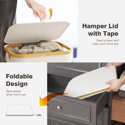 BOTC Wasmand - Wassorteerder - 105L Capaciteit - Bamboe Wasmand met Deksel - 73*44*33cm - Crème wit — thumbnail 2