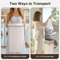BOTC Wasmand - Wassorteerder - 105L Capaciteit - Bamboe Wasmand met Deksel - 73*44*33cm - Crème wit — thumbnail 3