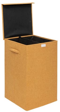 5Five Eureka sorteer wasmand - 74 liter - okergeel - 37 x 37 x 60 cm - MDF/Polyester stof - met afsluitklep — thumbnail 3