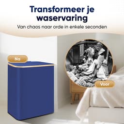 DARI. - Wasmand 3 vakken - Wassorteerder - 160L - met 3 uitneembare zakken - wasmand - blauw - knopen — thumbnail 4