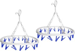CM Wasgoed droogcarrousel/droogmolen - 2x - 20 clips/knijpers - wit/blauw - kunststof - 29 x 42 cm — thumbnail 1