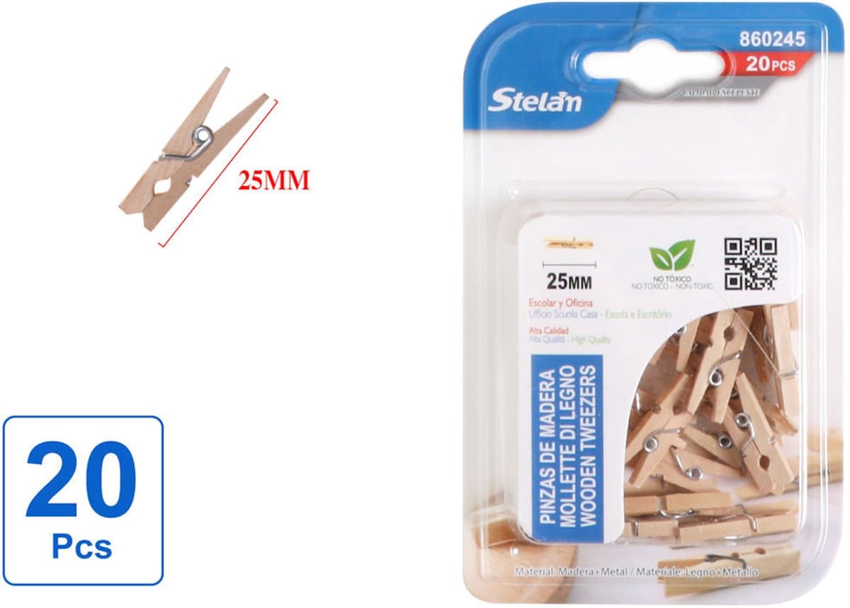 Decopatent - 20 Stuks Mini Fotoknijpertjes - 25mm Lang - Kaartknijpertjes - Kleine mini wasknijpers - Hout - Kaarten Kerstkaart knijpers - Houten clips voor fotos — afbeelding 1
