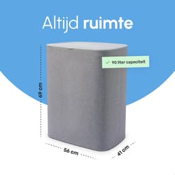 Bodo® - Wasmand Duosplit - Verdeelvakken - Met Deksel - 90L - 56x41x69 cm - Grijs — thumbnail 4