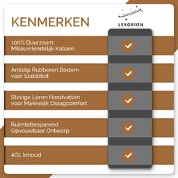 Lexorion Laundry Day - Wasmand - Opvouwbare Wasmand - 80 L Wasmand - Klassieke Engelse Stijl voor Wasgoed - Voor Speelgoed en Dekens - Milieuvriendelijke - Kunstleren Handvatten - Rubberen Onderkant - 100% Katoen - Zwart - 40x40x50 cm — thumbnail 5