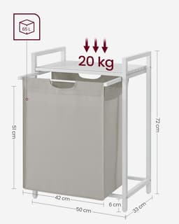 Wassorteerder - 65L - Metaal - Wit - Wasmanden - Wassorteerder met Plank - 50 x 33 x 72 cm — thumbnail 2