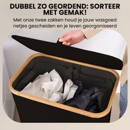 Oneiro's Luxe Wasmand PRO 140 L Zwart - opvouwbaar - L38 x B57 x H67 cm - wasmand met 2 vakken - wasmanden - wassorteerder — thumbnail 4