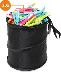 LaundrySpecialist Wasknijpertasje inclusief 20 soft grip Wasknijpers - Zwart - Inclusief stevige ophanghaak — thumbnail 1