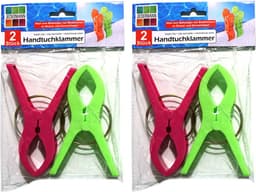 Jedermann Handdoekknijpers XL - 4x - groen/roze - kunststof - 12 cm - wasknijpers — thumbnail 1