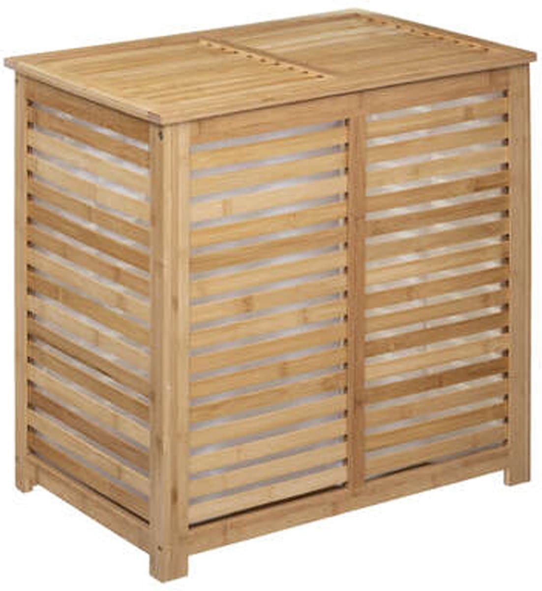 5Five Wasmand Bamboe - Dubbele bak - 2x 50 liter compartiment - 58 x 40 x 60 cm - met deksel — afbeelding 1