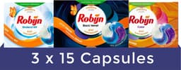 Robijn Color Black Velvet en Stralend Wit 3-in-1 Wascapsules Pakket - 3 x 15 wasbeurten - Voordeelverpakking — thumbnail 1