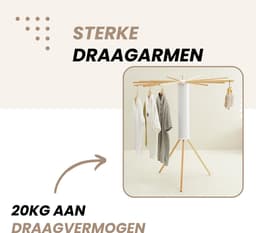 Dastium Home - Opvouwbaar Droogrek – Inklapbaar Driepoot Wasrek met 16 Armen – Ruimtebesparend Houten Droogrek voor Binnen & Buiten – Octopus Droogrek — thumbnail 5