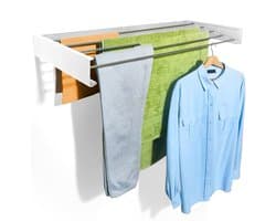 Bodo Droogrek Inklapbaar - Wanddroogrek - 80 cm - Inclusief Boormal - Vernieuwd 2025 Model - Wasrek Hangend - Uitklapbaar - Muur - Ophangbaar - 4m Drooglengte - Wit