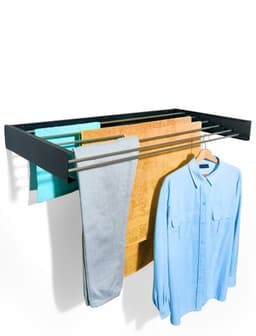Bodo® Droogrek Inklapbaar - Wanddroogrek - 100 cm - Inclusief Boormal - Vernieuwd 2025 Model - Wasrek Hangend - Uitklapbaar - Muur - Ophangbaar - 6m Drooglengte - Mat Zwart — thumbnail 2