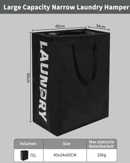 Foldable Laundry Basket Pack of 2 75 Litres - Narrow Laundry Collector for Bathroom Living Room 60 x 40 x 34 cm — thumbnail 5