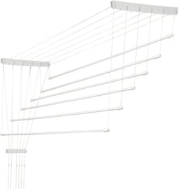 KADAX Plafondwasdroger, wasdroger voor het plafond 6, wanddroger met polyethyleen beklede stalen spijlen, plafonddroger, draagvermogen 12 kg (6x 90/wit) — thumbnail 1