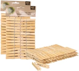 Ultra clean wasknijpers - 120x - bamboe hout - 7 cm - wasspelden knijpers - was ophangen - drogen — thumbnail 1