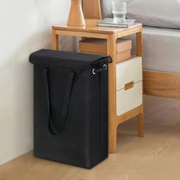 45L vuile wasmand - wasmand met deksel - draagbare vuile wasmand Slanke wasmand - smalle wasmand met deksel - met handvat - opvouwbare opbergmand voor vuile was - geschikt voor slaapkamer, wasruimte, slaapzaal - grijs — thumbnail 4