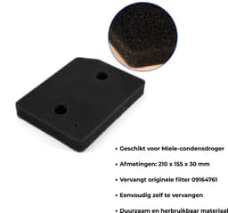 Bramokava 1x Filter geschikt voor Miele Droger 9164761 - 210 x 155 x 30 mm - Spons Foam Schuimfilter — thumbnail 3