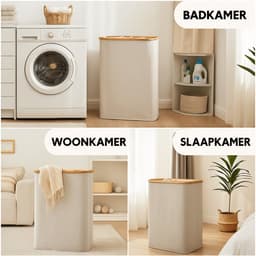 Alles & Co. XXL Wasmand 141 Liter - 3 Vakken Wassorteerder - Met Uitneembare Waszakken - Bamboe & Grijs — thumbnail 3