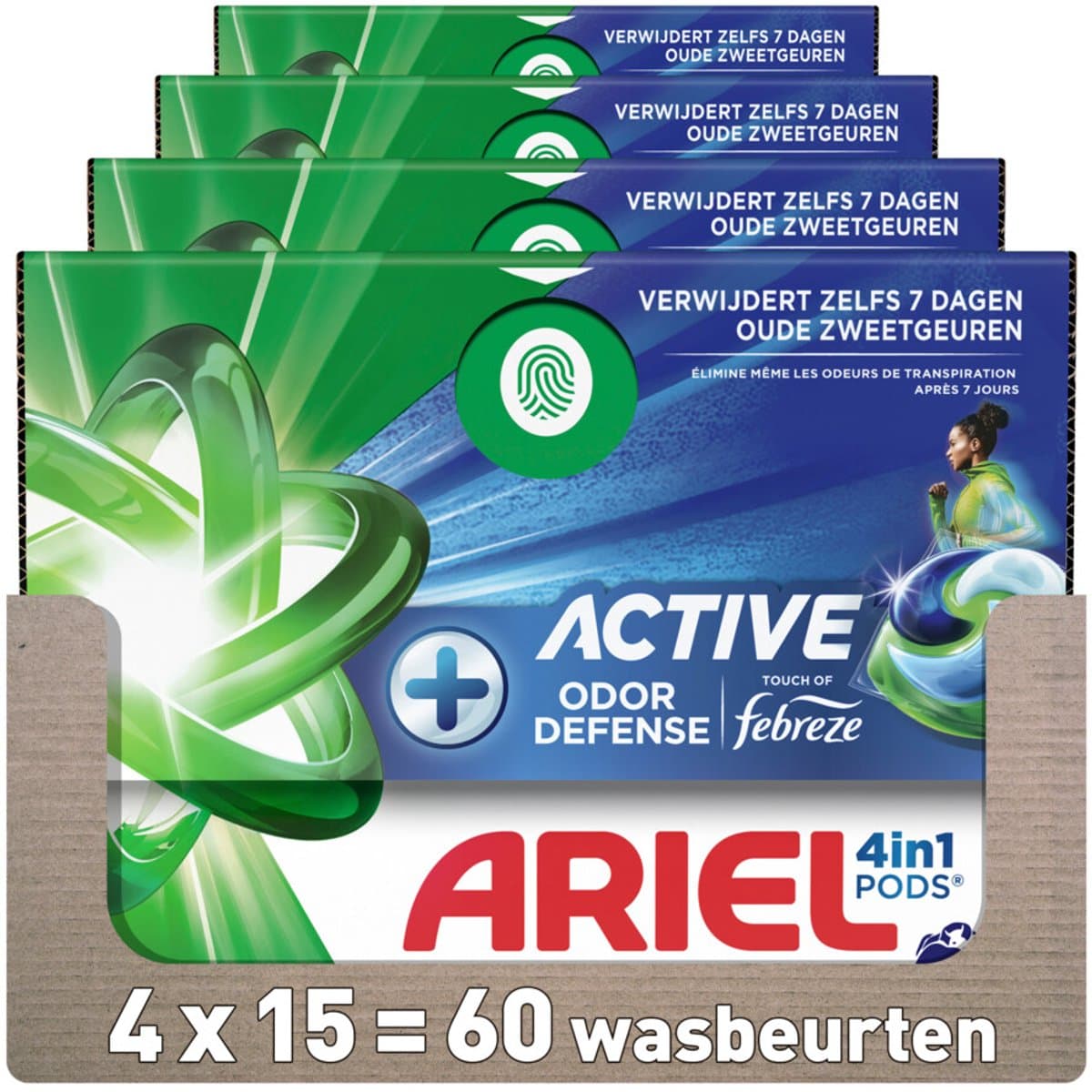 Ariel - 4in1 Wasmiddel Pods Actieve Geurbestrijding - 4 x 15 stuks - Voordeelverpakking — afbeelding 1