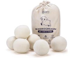 Loti Living Drogerballen Wit - 6 Wasdrogerballen - 100% Schapenwol - Droogballen met Opbergzak — afbeelding 1