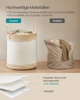 Furnstar Wasmand - 60 Liter - Opbergmand met Deksel - Katoenen Touw - Trekkoord - Handvatten - Voor Kleding en Dekens - Bruin RLH060K01 — thumbnail 3