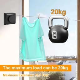 Waslijn uittrekbaar-waslijn-waslijn uittrekbaar 5.5m--waslijn buiten-Waslijn aan de muur voor in de wasruimte - Maximale belasting 44 lbs-Waslijn uittrekbaar zwart — thumbnail 2