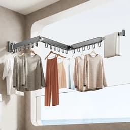 Wanddroogrek - Kledinghanger - Uitschuifbaar droogrek hangend muur - geleverd met schroeven - mat zwart - luxe design — thumbnail 4