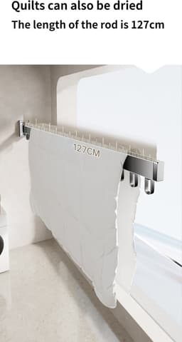 Wanddroogrek - Kledinghanger - Uitschuifbaar droogrek hangend muur - geleverd met schroeven - mat zwart - luxe design — thumbnail 2