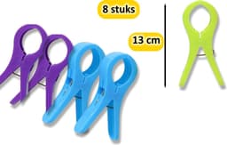 Handige Set van 8 Grote Plastic Badlaken Knijpers - Strandlakenknijpers - Badhanddoekknijpers - Zwembadstoelknijpers - XXL Knijpers (13 cm) - Sterke Grip voor je Strand- en Zwembadavonturen! — thumbnail 3