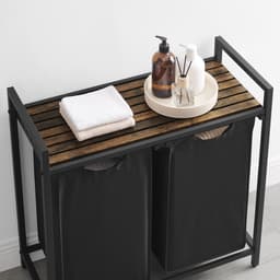 ACAZA Wasmand - Wassorteerder - 2 Vakken - 92 L - 73 x 33 x 72 cm - Vintage Bruin en Zwart — thumbnail 3