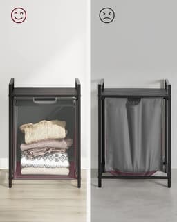 Wasmand, wasemmer met plank, waskast, oxford stof wasstas uitbreidbaar, verwijderbaar, metalen frame, 65 l, 50 x 33 x 72 cm, zwartgrijs — thumbnail 5