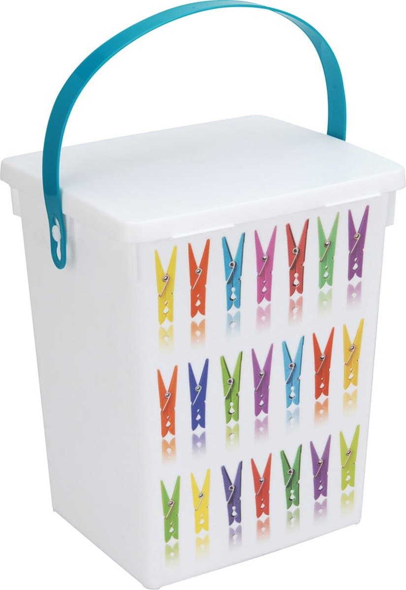 Wasknijper bewaarboxen turquoise hengsel - 5 liter - 23 x 18 cm - Wasknijpers opbergen - Wasknijperboxen - Wasknijperdozen — afbeelding 1