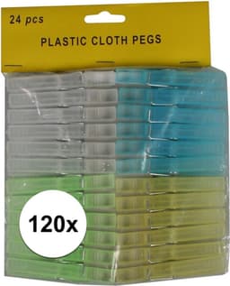 Wasknijpers - kunststof - 120x stuks - kleuren mix - 8 cm - was ophangen - knijper — thumbnail 2
