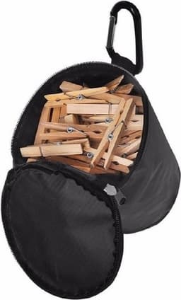 Wasknijperzak met karabijnhaak - en 100x stuks houten knijpers - knijperzak - Was ophangen — thumbnail 1