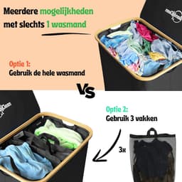 BambiClean Wasmand 3 Vakken - Wassorteerder 145L - 100% Bamboe Wasmand met Deksel - Katoen — thumbnail 4