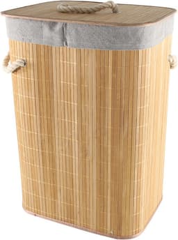 2x Bamboe houten wasmanden/wasgoedmanden 29 x 39 x 57 cm - Wassen artikelen - Was sorteren/verzamelen - Wasmand/wasgoedmand - Hoge wasmand — thumbnail 2