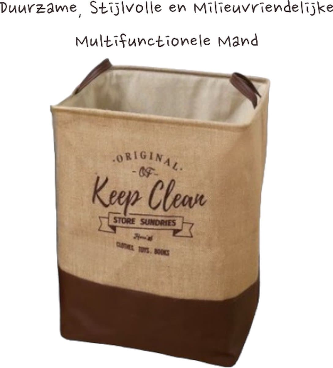 Lexorion Laundry Day - Wasmand - Opvouwbare Wasmand - 80 L Wasmand - Klassieke Engelse Stijl voor Wasgoed - Voor Speelgoed en Dekens - Milieuvriendelijke - Kunstleren Handvatten - Rubberen Onderkant - 100% Katoen - Bruin - 40x40x50 cm — afbeelding 1