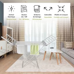 Opvouwbare Elektrische Wasdroger van Aluminium - Sneldrogend Droogrek met 18 Stangen - 145 cm — thumbnail 3