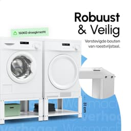 Bodo® - Wasmachine Verhoger - Dubbel - Kast - Ombouw met Plank - Wit - 127x54x31cm — thumbnail 5