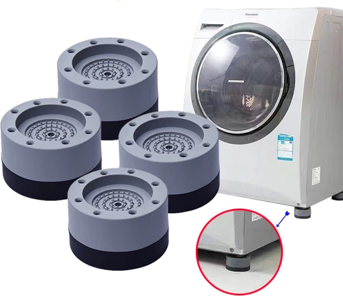 4 Stuks Trillingdempers - Antislip Wasmachine Voeten - Voeten voor Wasmachine - Wasmachine Verhoger - Wasmachine Dempers - LOUZIR — afbeelding 1
