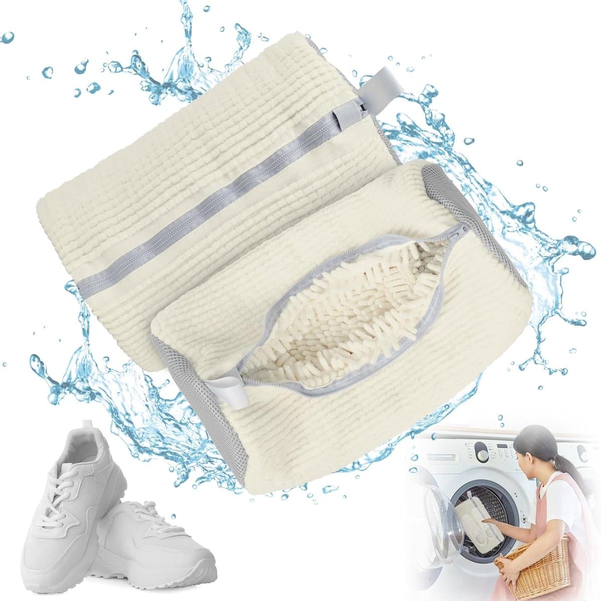 Waszak - Wasnet Voor Schoenen - Waszak Voor Schoenen - Schoenen Waszak - 39 x 19 Cm - Netje Anti-Vervorming - Delicaat Wasgoed - Schoen Wassen - Schoenenwaszak - Wasgoed - Wasmachine - Schoenen / Sneakers - Met Rits En Hangende Ring - Herbruikbaar — afbeelding 1